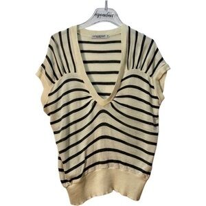 Cotton Emporium Short Sleeve Striped Cream Sweater